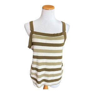 Womens The Gap Olive Striped Ribbed Knit Tank Top - Sz XL